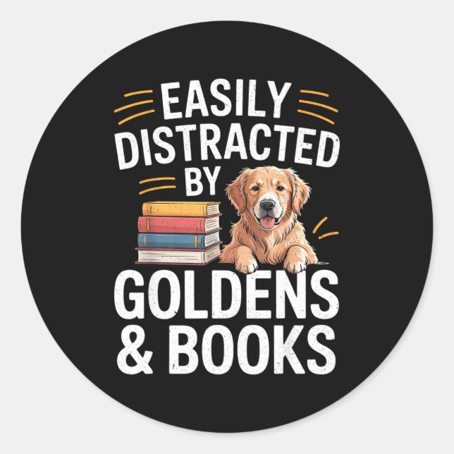 Easily Distracted By Goldens &amp; Books - Golden  Runder Aufkleber (Vorderseite)