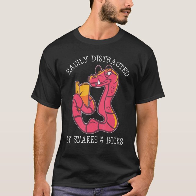 Easily Distracted By Snake And Books Python Viper  T-Shirt (Vorderseite)