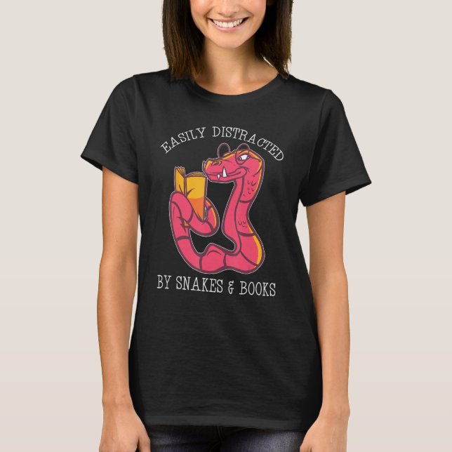 Easily Distracted By Snake And Books Python Viper  T-Shirt (Vorderseite)