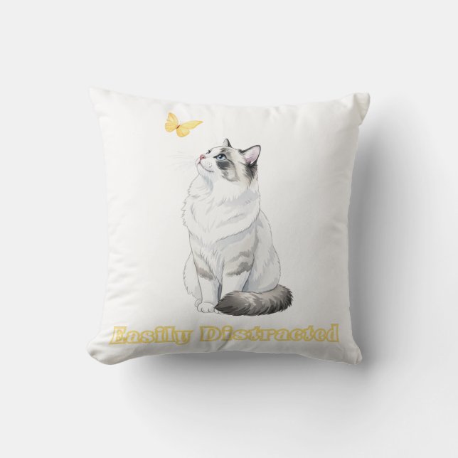 Easily Distracted Cute Cat & Butterfly Design Kissen (Vorderseite)