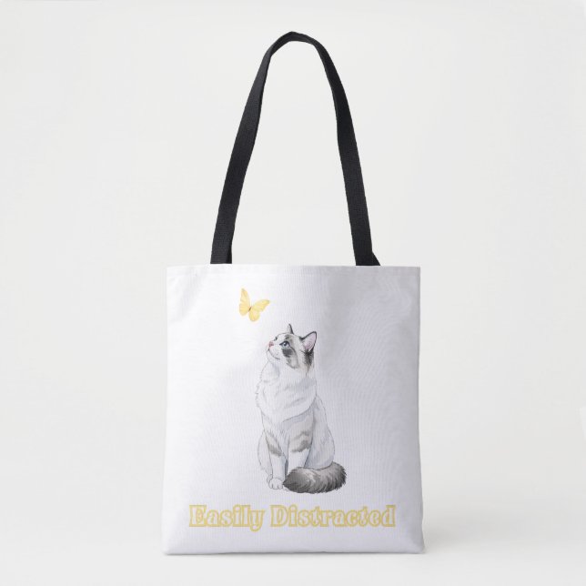 Easily Distracted Cute Cat & Butterfly Design Tasche (Vorderseite)