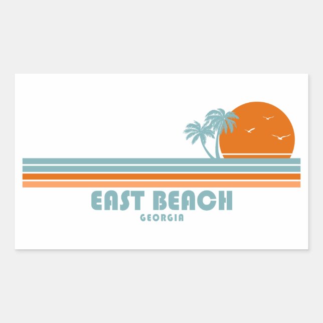 East Beach Georgia Sun Palm Trees Rechteckiger Aufkleber (Vorderseite)
