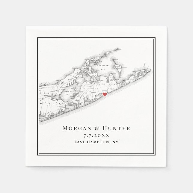 East Hampton NY Elegant Black and White Wedding Serviette (Vorderseite)