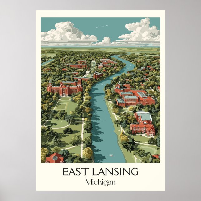 East Lansing Michigan Vintag University Campus Poster (Vorne)