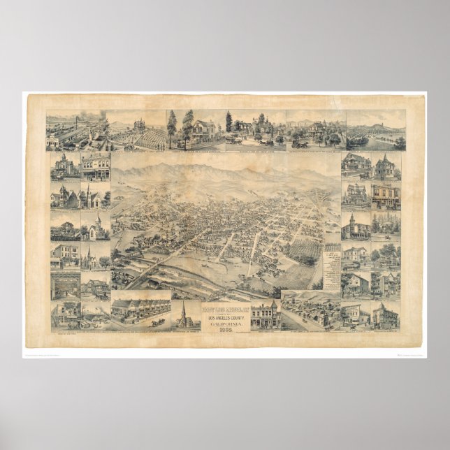 East Los Angeles, CA. Panoramakarte 1888 (0900A) Poster (Vorne)