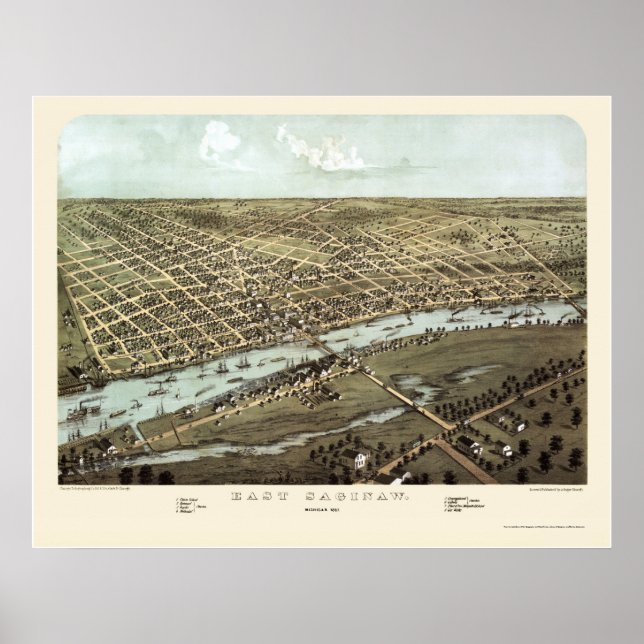 East Saginaw, MI Panorama Karte - 1867 Poster (Vorne)