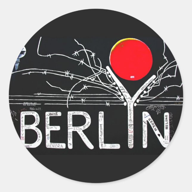 East Side Gallery, Berliner Mauer, Barbed Wire/Red Runder Aufkleber (Vorderseite)