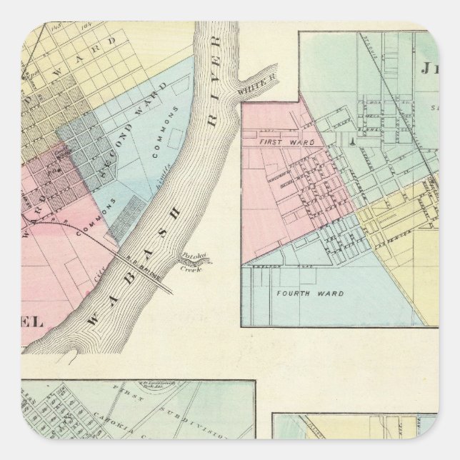East St Louis, Mt Carmel, Jerseyville und Mendota Quadratischer Aufkleber (Vorderseite)