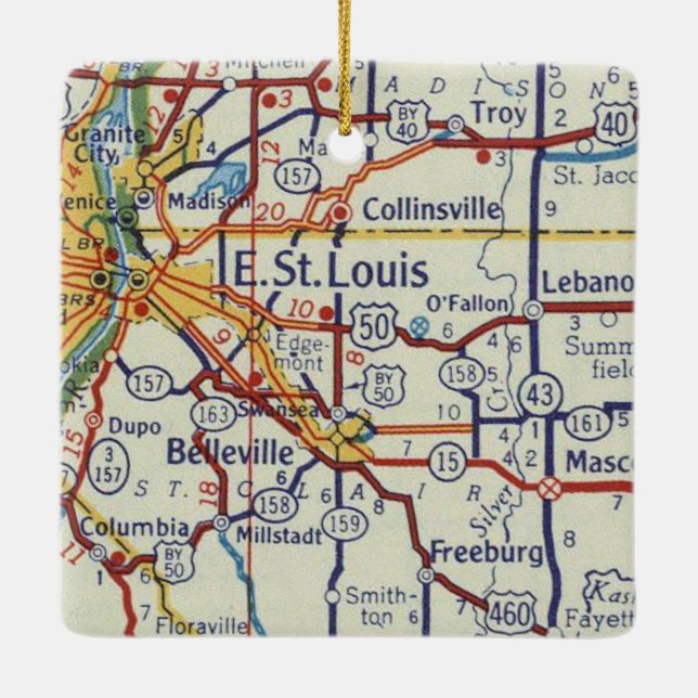 East St. Louis Vintag Map Keramikornament (Rückseite)