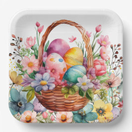 Easter Basket Eggs & Spring Flowers Pappteller