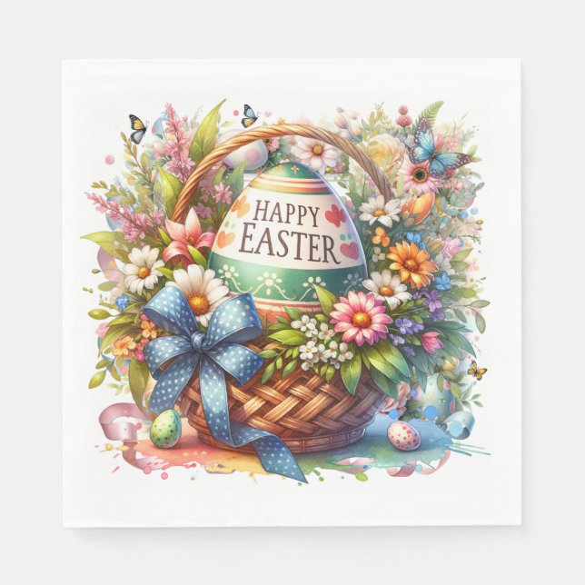 Easter Basket Eggs & Spring Flowers Serviette (Vorderseite)