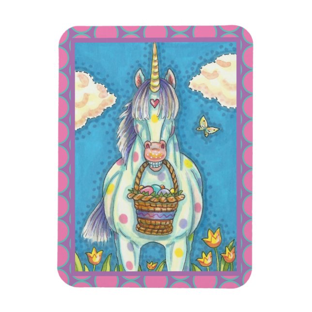 EASTER BASKET UNICORN, CUTE FANTASY HORSE MAGNET (Vertikal)