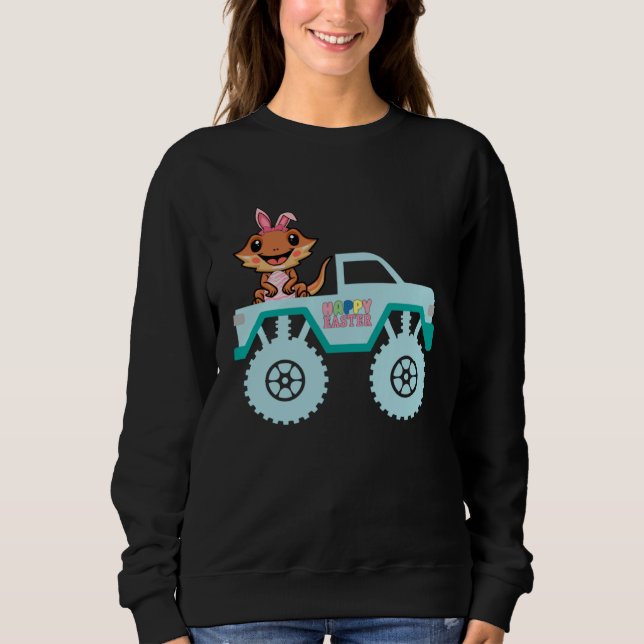 Easter Bearded Dragon Bunny Riding Monster Truck T Sweatshirt (Vorderseite)