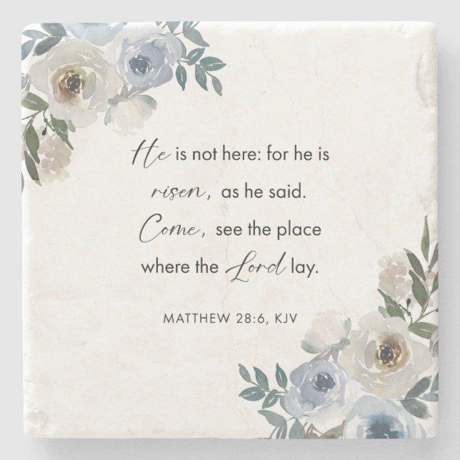 Easter Bible Verse Matthew 28:6 Floral Christian  Steinuntersetzer (Vorderseite)