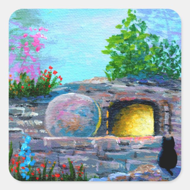 Easter Black Cat Creationarts Square Sticker (Vorderseite)
