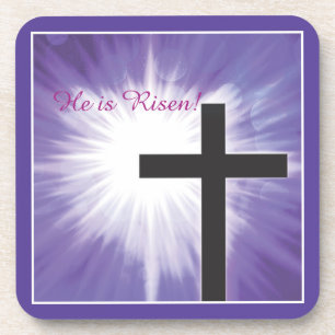 Easter Blessings Cross Starburst on Purple, Risen Untersetzer