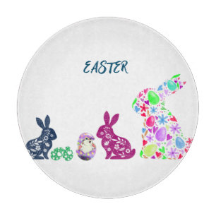 "EASTER" BLÜTETE BUNNYS GLAS SCHNEIDEBRETT