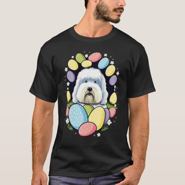 Easter Bobtail Bunny Eggs Dog on Easter Old Englis T-Shirt (Vorderseite)