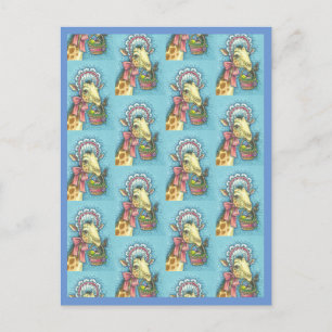 EASTER BONNET GIRAFFE, EGG BASKET URLAUB POSTCARD POSTKARTE