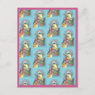 EASTER BONNET GIRAFFE, EGG BASKET URLAUB POSTCARD POSTKARTE
