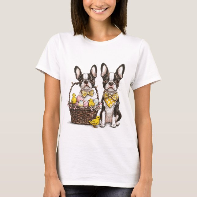 Easter Boston Terrier Dogs T-Shirt (Vorderseite)