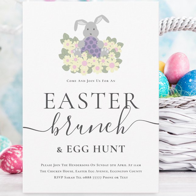 Easter Brunch and Egg Hunt Cute Bunny Einladung (Cute easter bunny egg hunt and brunch spring party invitation )