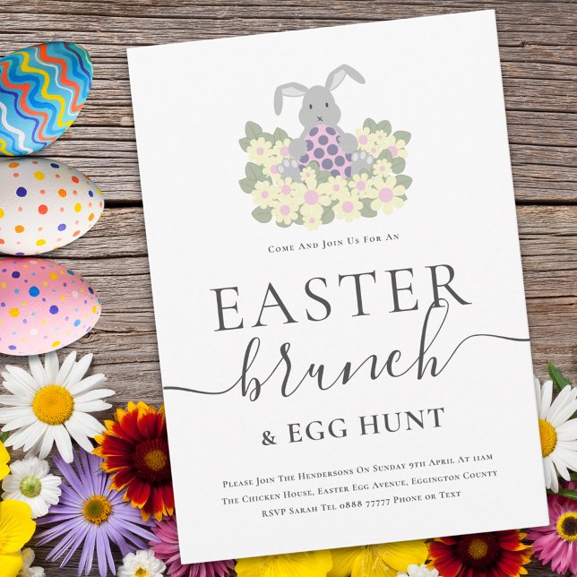 Easter Brunch and Egg Hunt Cute Bunny Invitation Einladung (Cute easter bunny egg hunt and brunch spring party invitation )