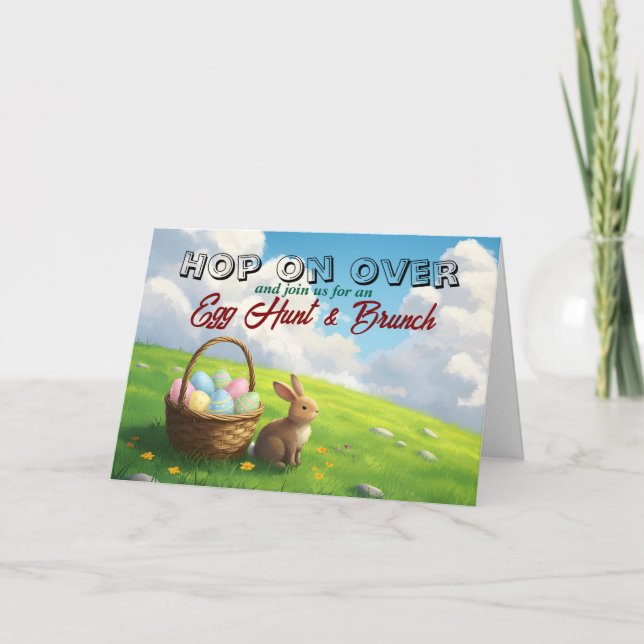 Easter Brunch & Egg Hunt Spring Meadow Bunny Einladung (Vorderseite)