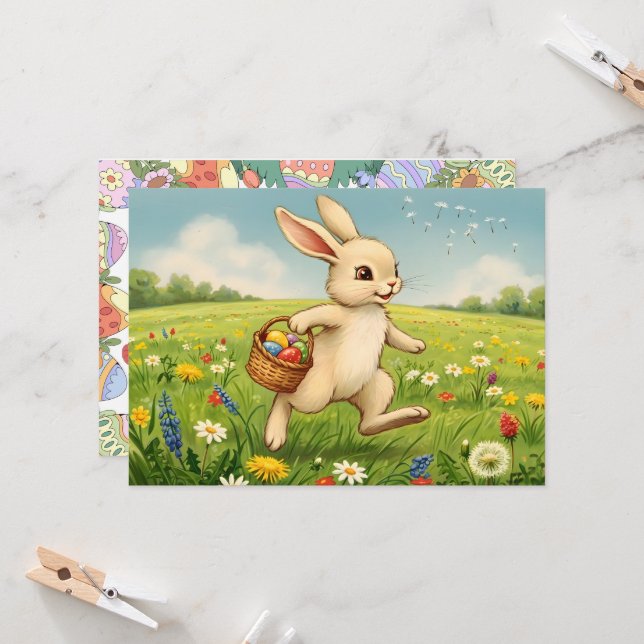 Easter Brunch & Egg Hunt Spring Meadow Bunny Einladung (Vorderseite/Rückseite Beispiel)