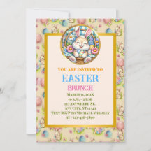 EASTER BRUNCH, Niedlicher Hasen, Eier und Blüten