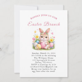 Easter Brunch Watercolor Bunny Rabbit Eggs Floral Einladung