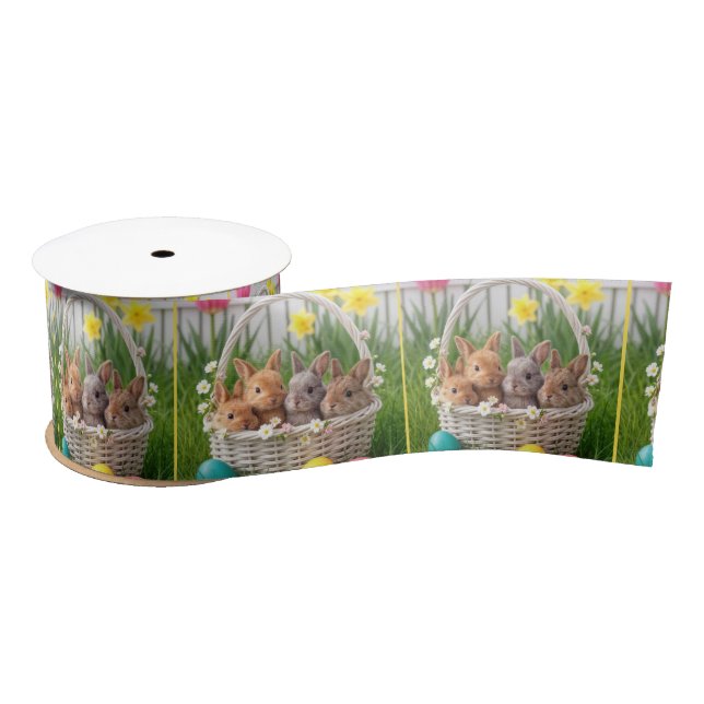 Easter Bunnies in a Wicker Basket Satinband (Spule)