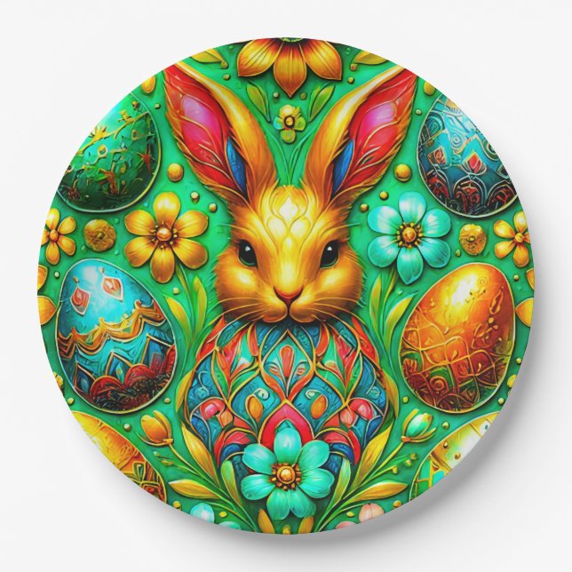 EASTER BUNNY 3D ~ Alkoholtinten ~ Papierplatte Pappteller (Vorderseite)