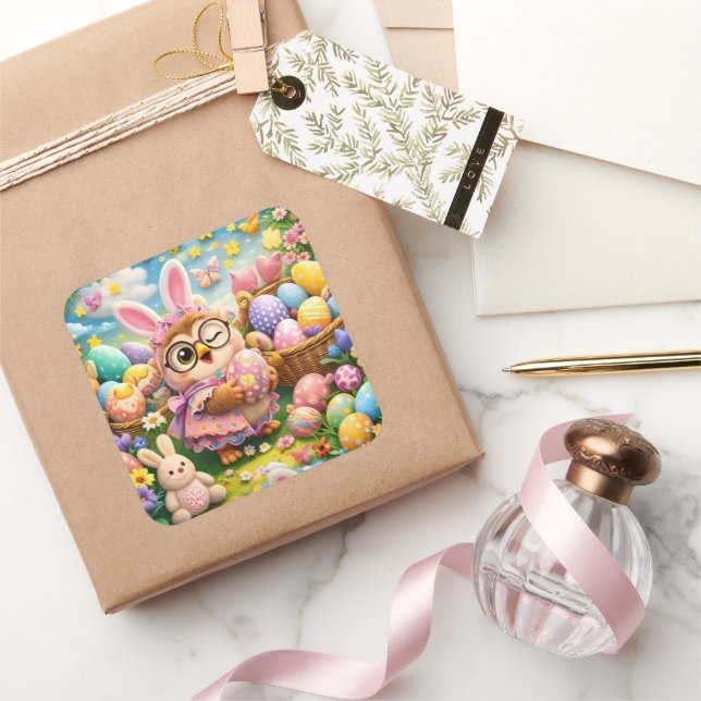 Easter bunny and colourful eggs whimsical sticker  (Schenken)