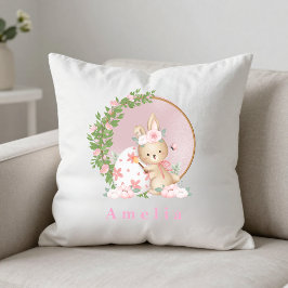Easter Bunny at Garden Personalized Throw Pillow Kissen