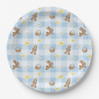 Easter Bunny Blue Gingham Pappteller