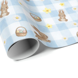 Easter Bunny Blue Gingham Wrapping Paper Geschenkpapier