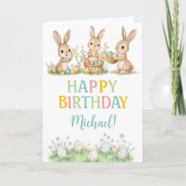 Easter Bunny Boy First Birthday Greeting Card Karte
