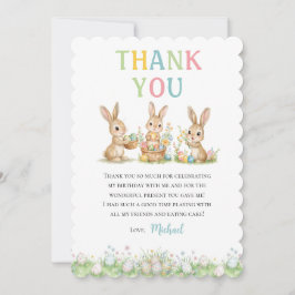 Easter Bunny Boy First Birthday Thank You Card Dankeskarte
