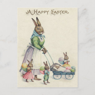 Easter Bunny Children Colored Egg Feiertagspostkarte