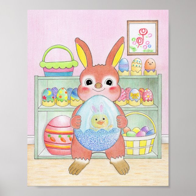 Easter Bunny Colorful Eggs Cute Kids Poster (Vorne)