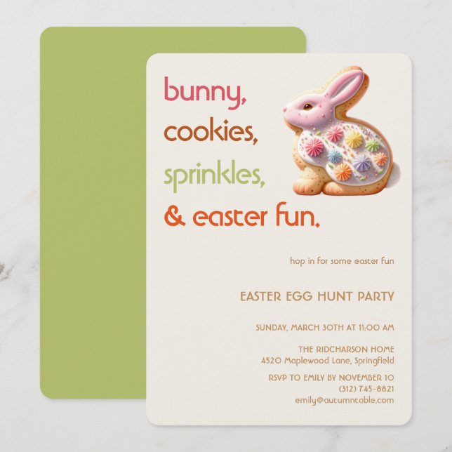 Easter Bunny Cookie Invitation | Kids Easter Party (Devant / Derrière)