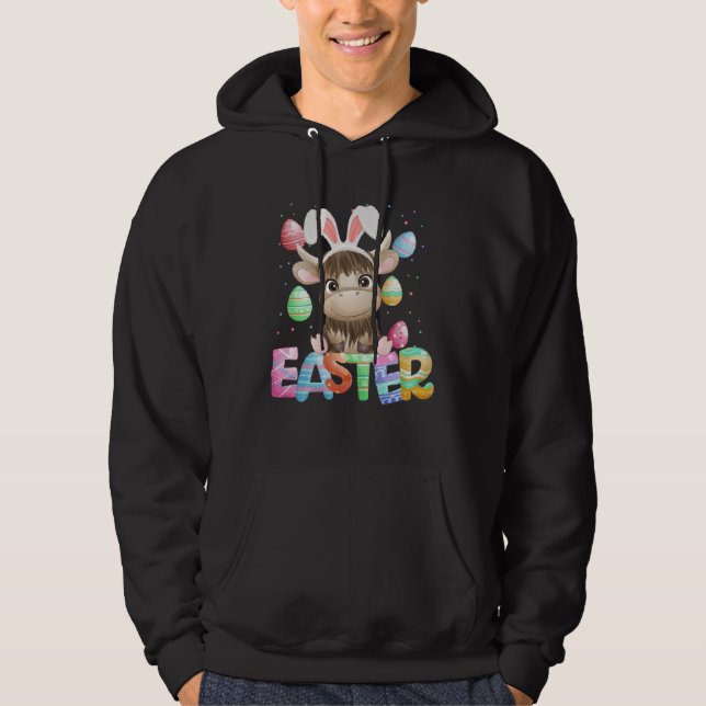 Easter Bunny Cow   Easter Highland Cow Hoodie (Vorderseite)