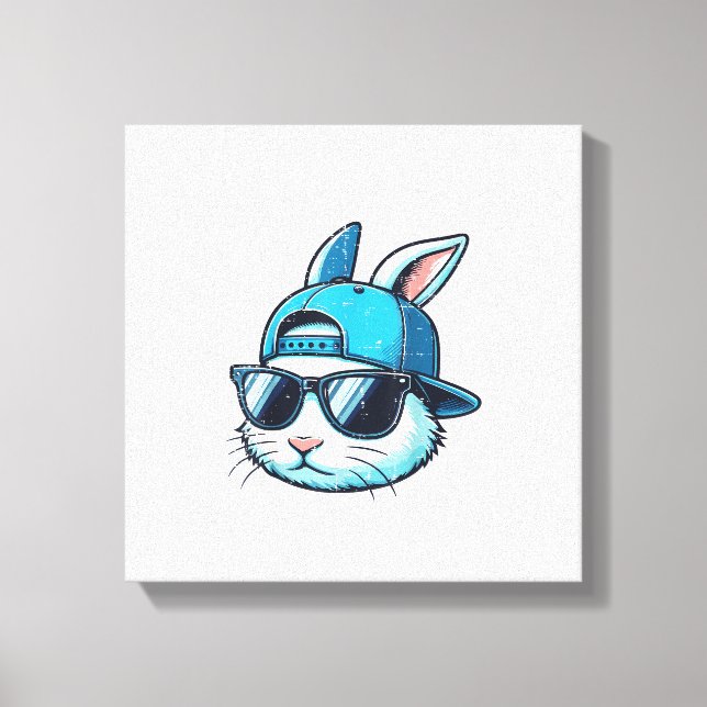 Easter Bunny Face Baseball Cap Sunglasses Rabbit B Leinwanddruck (Vorderseite)