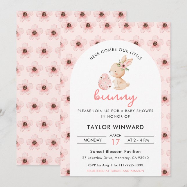 Easter Bunny Floral Baby Shower Einladung (Vorne/Hinten)