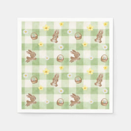 Easter Bunny Green Gingham Serviette