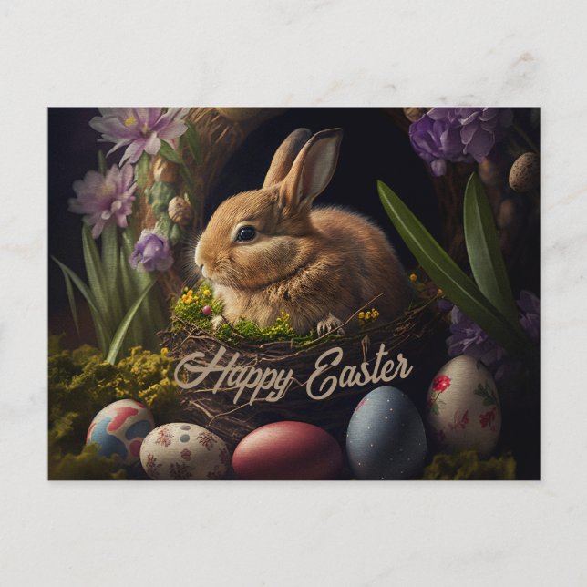 Easter Bunny in eggs nest cute Postkarte (Vorderseite)
