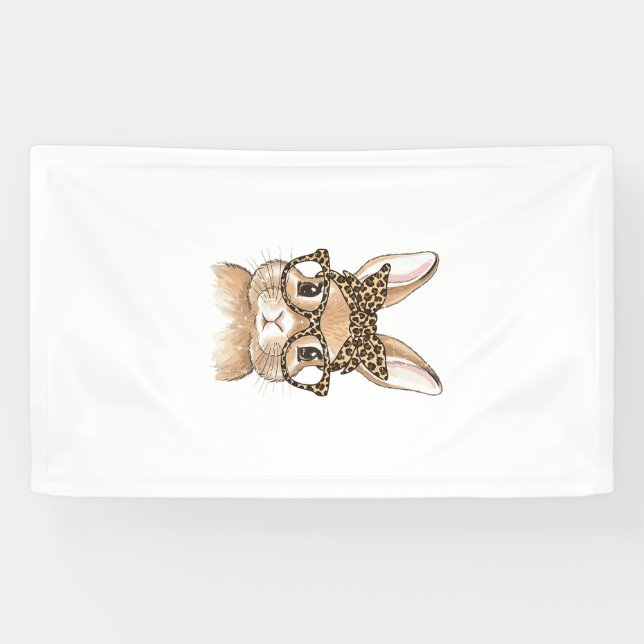 Easter Bunny Leopard Glasses Bandana Rabbit Women  Banner (Horizontal)