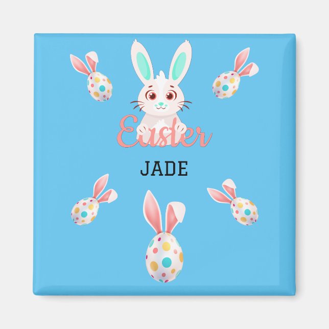 " EASTER" BUNNY MAGNET MIT SPEZIELTEN EIERN & NAME (Vorne)