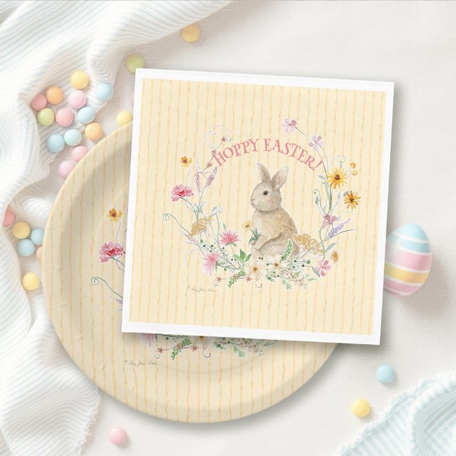 Easter Bunny Pastel Wildflowers w Yellow Ribbons Serviette (Von Creator hochgeladen)